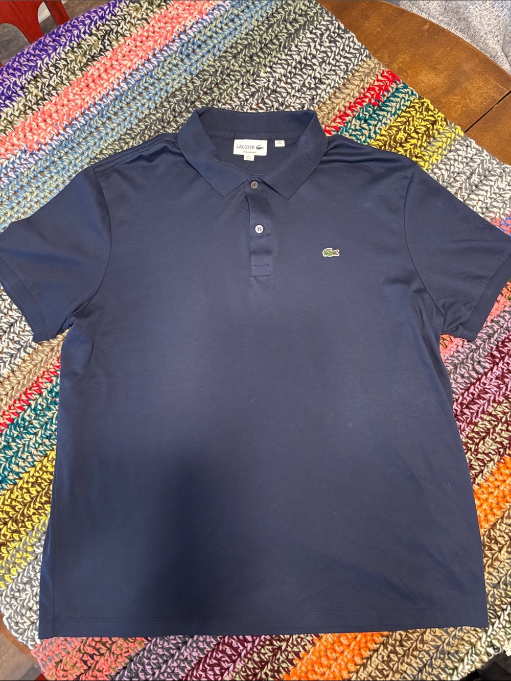 Lacoste Navy Short-Sleeve Pique Polo with Green Crocodile